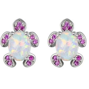 🆕 | Silver Filled | White Stimulated Opal | Turtle | Stud Earrings